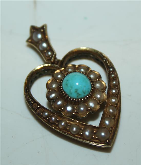 15ct gold and turquoise and pearl pendant